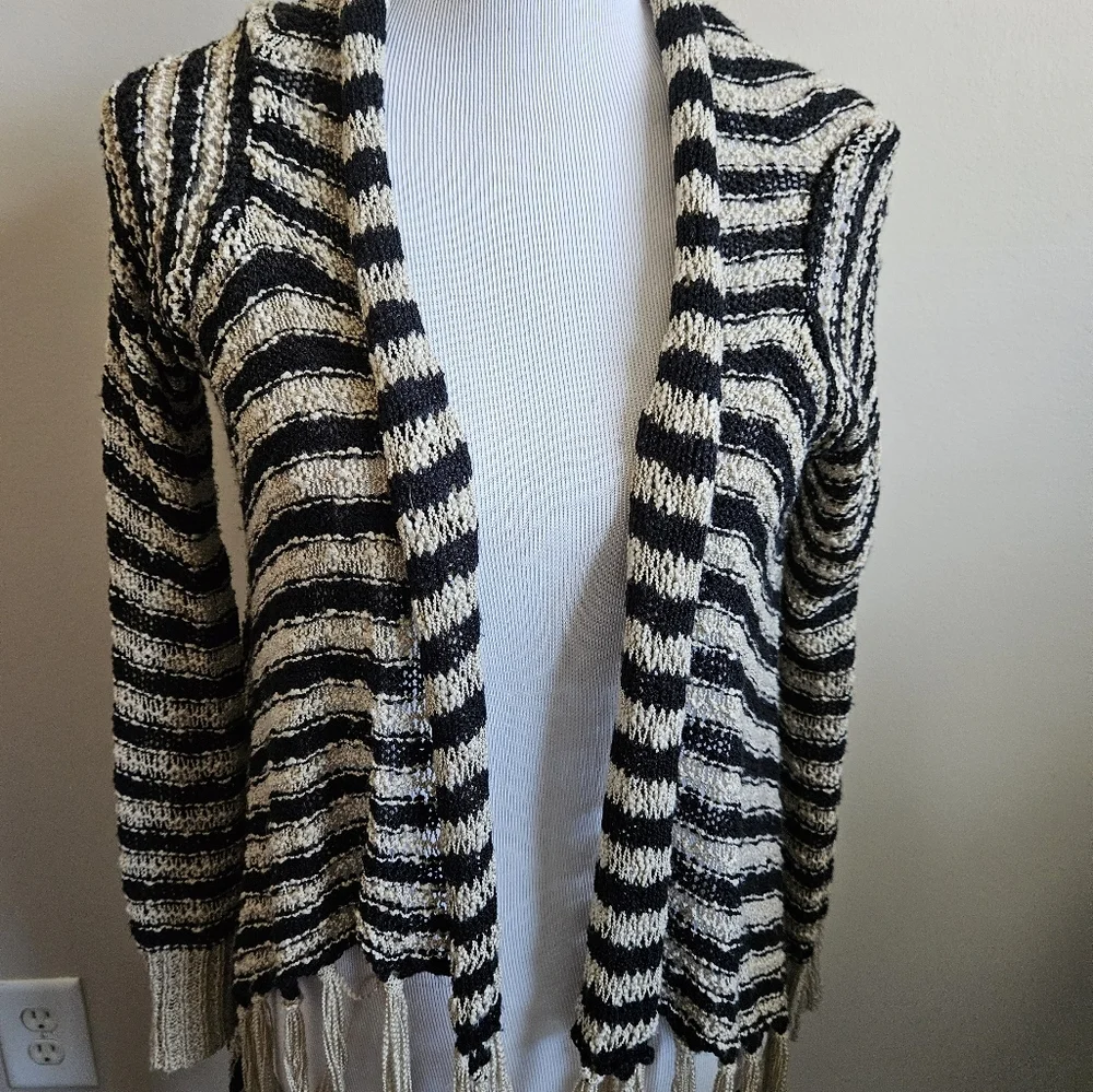 One World Live And Let Live Boho Stripped Sweater Size S.